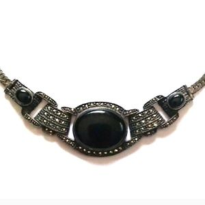 ▶️SALE◀️VINTAGE Art Deco 925 Onyx Marcasite Collar